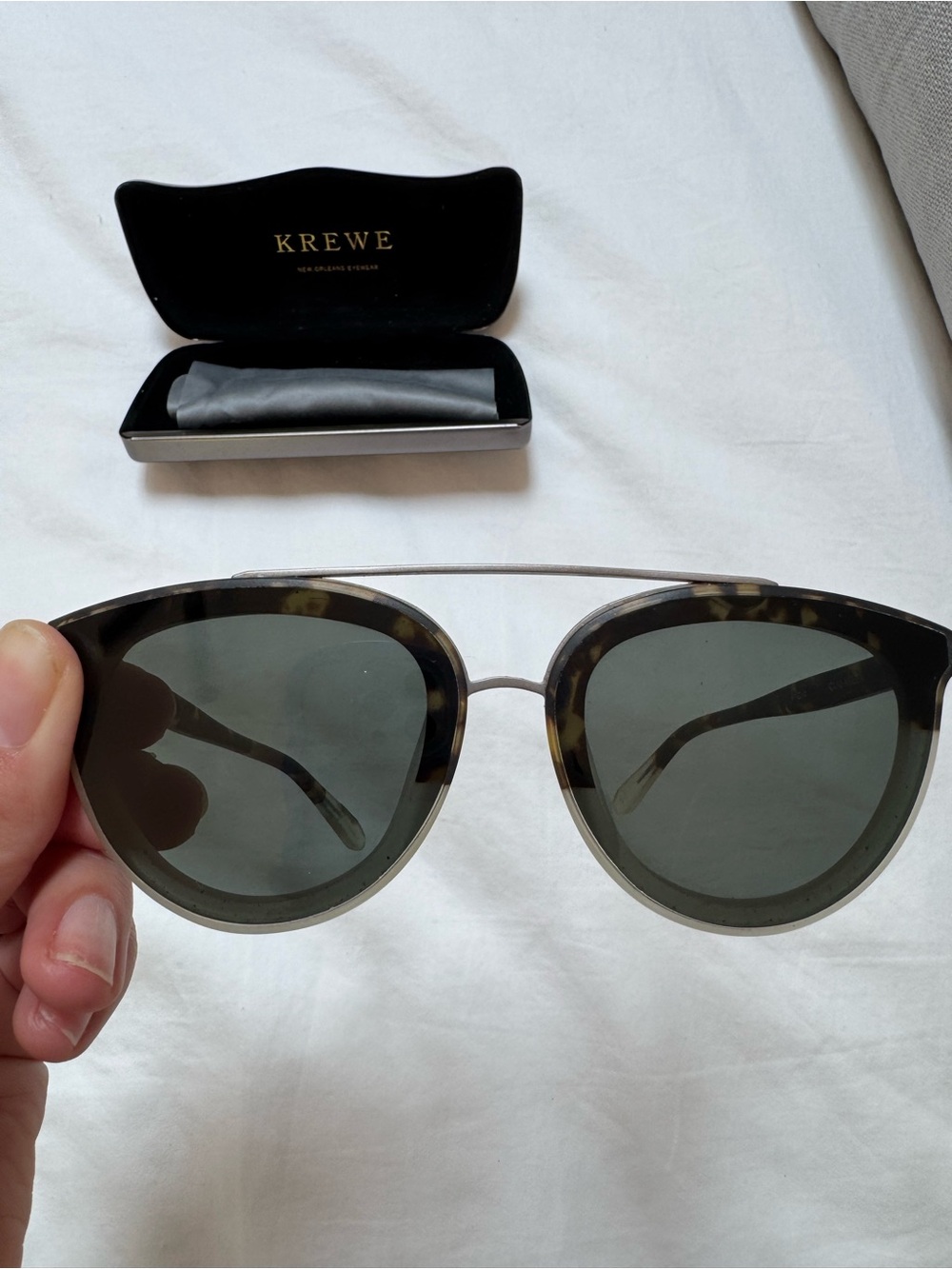 KREWE New Orleans Cat Eye Sunglasses – Tortoise & Silver – Includes Case